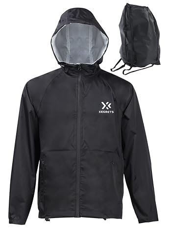 XEGRETS Chaqueta impermeable funcional para hombre, cortavientos para correr, ciclismo, senderismo, golf y viajes., Negro, L