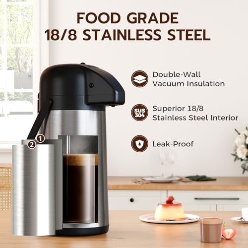 Image of Coffee Carafe for Keeping Hot - Gezoss 85OZ / 2.5L Airpot Coffee Dispenser with Pump - Large Coffee Carafe for Hot Drinks Tea Liquid - Insulated Stainless Steel Hot Water Beverage Urn for Parties