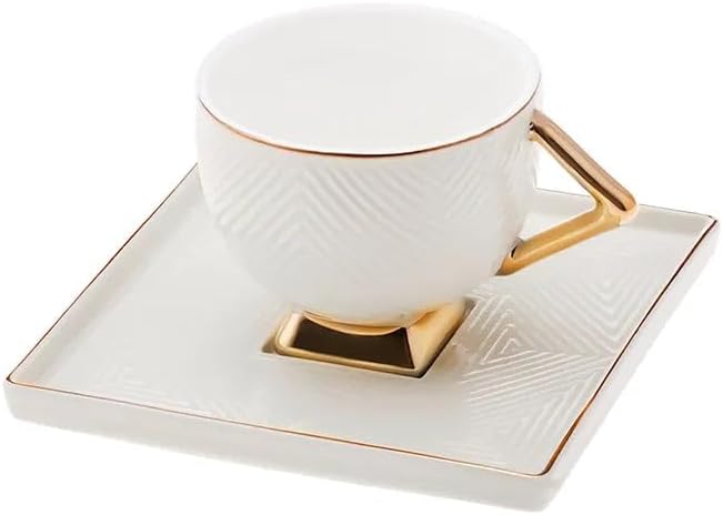 KARACA Art Deco Cream Set with 2 Coffee Cups, 90 ml Mocha Cups, Espresso Cups Mocha Cups/Espresso Cups Set Made of Porcelain, Coffee Cups with Saucer, Stylische Coffee Pot