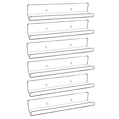 evron 6 Pack Acrylic Shelves for Wall Storage,13.8\" Floating Bookshelves for Kids,with Self-Adhesive Stickers Display Shelf Organizer for Bathroom,Bedroom,Living Room,Kitchen,Room Decor