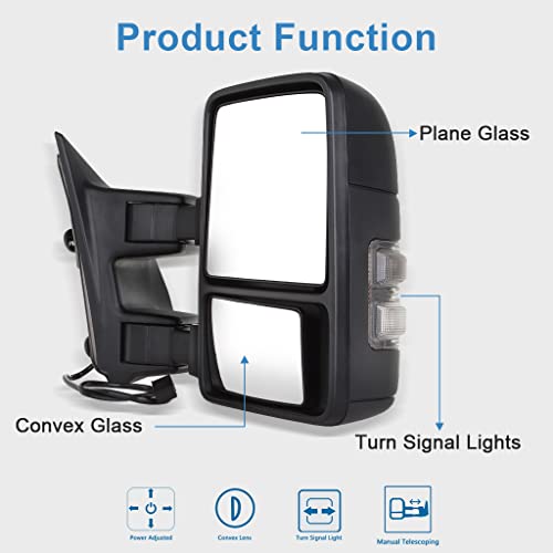 Eccpp Tow Mirrors For 1999-2016 For Ford For F250 For F350 For F450 For F550 Super Duty Towing Mirrors Manual Adjusted Smoke Signals Lamps Pair Mirrors Driver Side & Passenger Side No Heat #TOP1