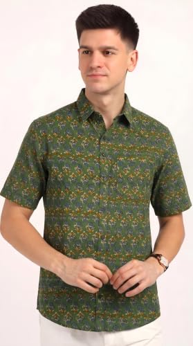 Image of BLOCKS OF INDIA Cotton Hand Block Print Half Sleeves Summer Shirt for Men