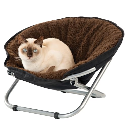 Etna Folding Pet Cozy Chair - Portable Round Fold Out Elevated Cat Bed - Brown Fleece Top Cushion - Papasan Chair for Small Dogs by Etna Products - Image 7