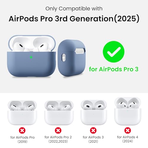 ORNARTO Compatible with AirPods Pro 3 Case (2025), Protective Liquid Silicone Case Cover for AirPods Pro 3rd Generation with Lanyard Soft Skin Front LED Visible Silicone Case-Blue by ORNARTO - Image 2