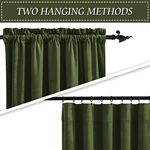 Image of RYB HOME Extra Long Velvet Curtains 102 inches for Sliding Patio Glass Door | Energy Saving, Theraml Privacy, UV Heat Blocking, for Living Room Bedroom Dining Room, Olive Green, W52 x L102, 2 Panels