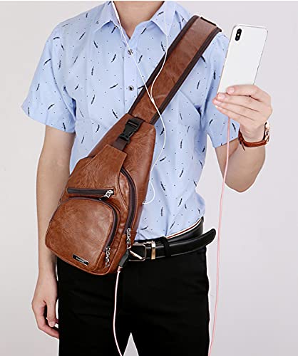 QICHUANG Bolsa tiracolo masculina de couro PU desequilibrado, bolsa tiracolo casual presente para ho