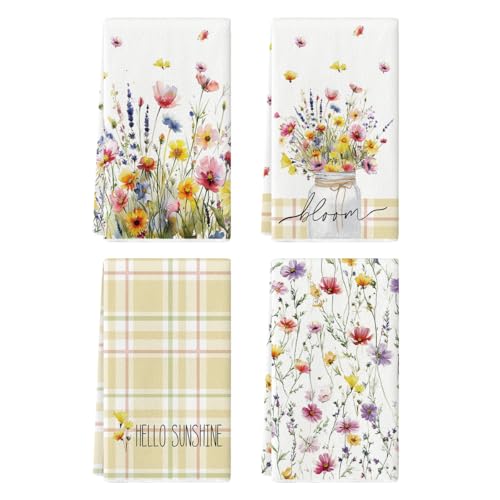 Artoid Mode Streifen Blumen Vase Frühling Küchentücher Geschirrtücher, 42x65 cm Sommer Hello Sunshine Dekoration Polyester Handtücher 4er Set