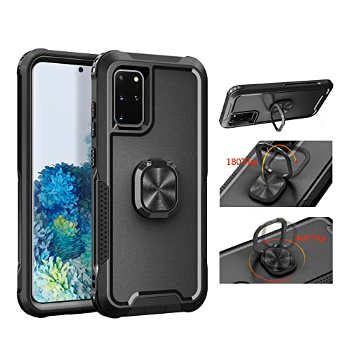 Coque Samsung S20 Plus Asuwish antichoc silicone noir avec anneau de support magnétique intégré