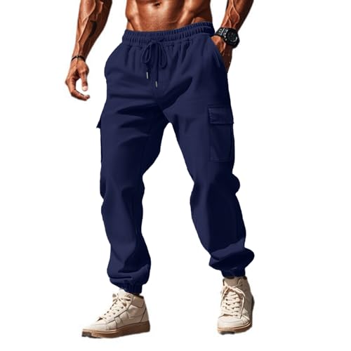 Image of Halfword Mens Cargo Joggers Baggy Trousers Slim Fit Sweatpants Sports Tracksuit Bottoms Casual Jogging Bottoms Navy 2XL