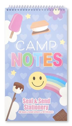 Image of iscream Fold and Send Girls Stationery Card Pad with Seals - Camp Notes | 40 Pack, Cute Design, Spiral Bound, Large 10.5 inch x 5.75 inch Cards, Coordinating Sticker Sheets, Fold and Send, Summer Camp Ready