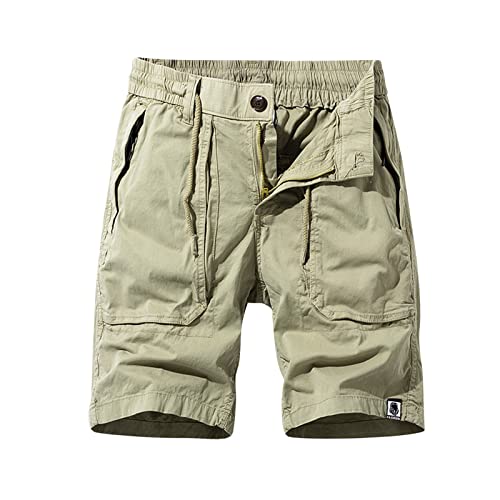 Mens Shorts 6 Inch Inseam 2023 Bermuda Shorts For Mens, 2023 Relaxed Fit Cargo Shorts Drawstring Button Beach Shorts Elastic Waist Comfy Hiking Shorts Cargo Pantalon Court Khaki #TOP16