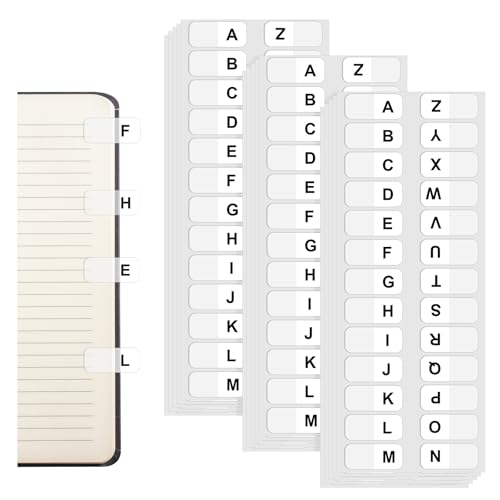 A-Z Sticky Tabs, Alphabet Tabs Self Adhesive A-Z Tabs Indexes Self-Adhesive Page Tabs ABC Tabs Transparent Permanent Alphabetical Tabs for Notebook, Textbook, Dictionary, (390 Pcs)