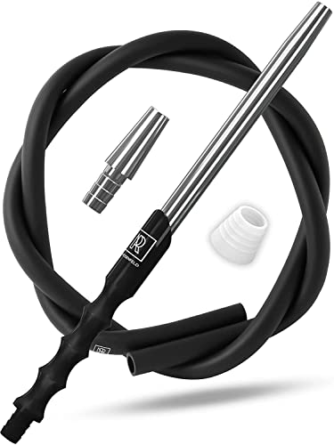 M. ROSENFELD Shisha Schlauch mit Mundstück – 150cm Soft-Touch Shisha Schlauch Set Matt (lebensmittelecht) inkl. Shisha Adapter + langes 40cm Ergo Aluminium Shisha Mundstück Shisha Set Schwarz Silber