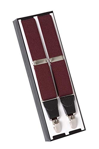 Image of HOLD'EM Suspender for Men Made in USA Y-Back Leather Crosspatch Clip on tuxedo suspenders