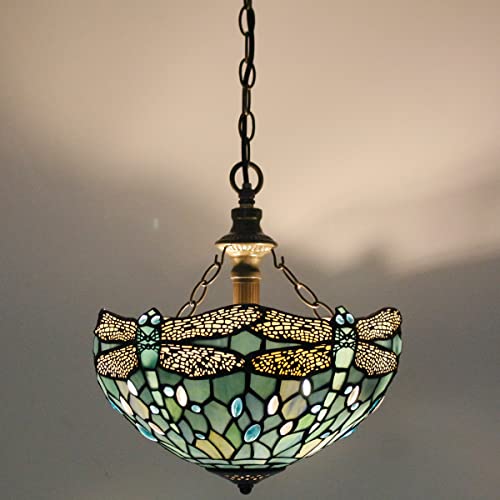 Image of WERFACTORY Tiffany Pendant Light Plug in Stained Glass 12 Inch Hanging Lamp