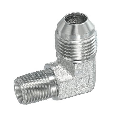 Image of PATIKIL 90 Degree Pipe Adapter, 3 /4 inch Male 37 Flare JIC x 1 /4 inch BSPT Male Connector Carbon Steel Elbow Fitting for Air Hydraulic Fluid Fuel Water Oil, Silver
