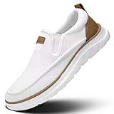 Mens Casual Slip in Shoes Boat Slip On Loafers Fashion Walking Dress Sneakers Work Lightweight Mesh Oxfords Soft Sole White
