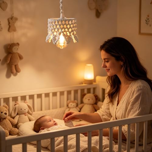 Pantalla de lámpara boho tejida a mano en hilo de algodón natural para salón rústico 2