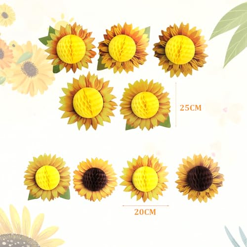Miniatura 2 de Juego De 9 Bolas De Girasol De Papel Para Colgar Juego De Bolas De Girasol Para Cumpleaños Bodas Fiestas Decoración Flores De Papel Amarillo Para Colgar