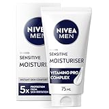 SOOTHING FORMULA: NIVEA MEN Sensitive Face Moisturiser, free of Ethylalcohol, quickly absorbs to relieve your skin from 5 signs of irritation - burning, redness, dryness, tightness, and itchiness HYDRATING FACE CREAM: The non-sticky and non-greasy fo...