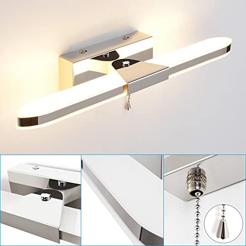 MantoLite LED Bathroom Wall Light with Zipper Cord, 40CM Picture Display Lamp Mirror Lighting Wall Sconce Fixtures for Hotel Restaurant Modern Reading Lamps,8W 3000K Stainless Steel Acrylic Lights