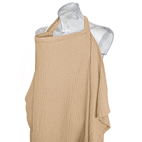 Image of Konssy Muslin Nursing Cover for Baby Breastfeeding, Breathable 100% Cotton Breastfeeding Cover with Rigid Hoop for Mother Nursing Apron, Multi-use Carseat Canopy (Camel)