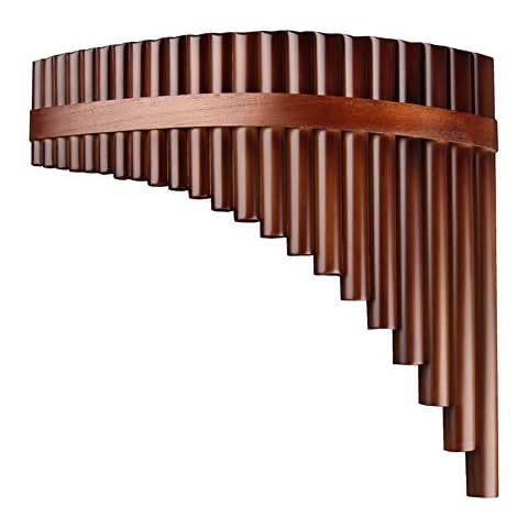 22/25 Pipes G Key Professional Pan Flute Chinese Traditional Musical Instrument Pan Pipes Easy to Learn with Exquisite Brown Pan Pipes Flute and Black Leather Bag (22-Left Hand) Cover