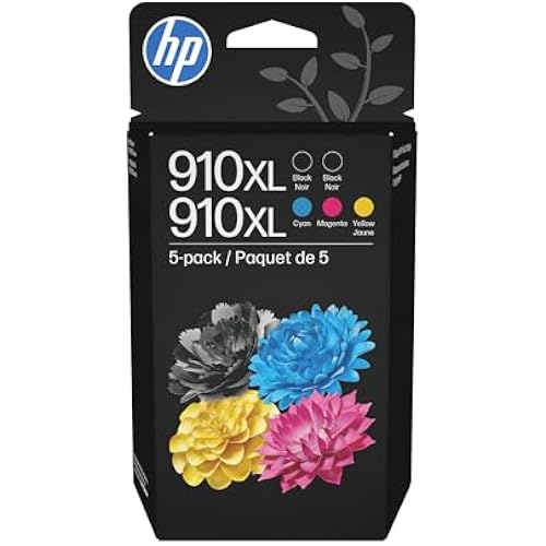 HP Original 910XL Black, Cyan, Magenta, Yellow High-Yield Ink Cartridges (5-Pack) | Works OfficeJet 8010, 8020 Series OfficeJet Pro 8020, 8030 Series | Eligible for Instant Ink | 6ZA58AN