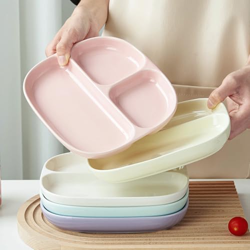 OnePine Assiettes en céramique avec 3 compartiments, carré, plateau de contrôle des portions, assiettes divisées en céramique pour adultes, régime alimentaire pour maisons, hôtels et restaurants – vue 7