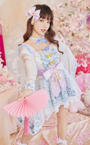 [Malymoon] コスプレ 着物 振袖 桜 ドレス ワンピース リボン和装 花柄 衣装 仮装 マリームーン 6点セット 9905 詳細画像3