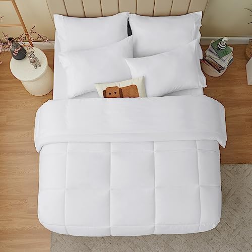 image for CozyLux Queen Comforter Set - 7 Pieces Bed in a Bag Set White, Bedding