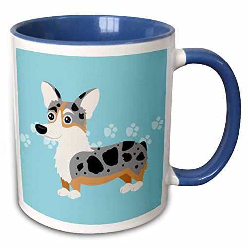 3dRose Cute Cartoon Corgi Art Merle 11oz Two-Tone Blue Mug