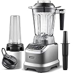 AMZCHEF 2-IN-1 Frullatore Professionale 2000W con Contenitore da 1850 ml e 600 ml per Due Modalità di Frullatura - 2000W Frullatore Tritatutto Multifunzione con Tamper e 6 Lame - Grigio Opaco