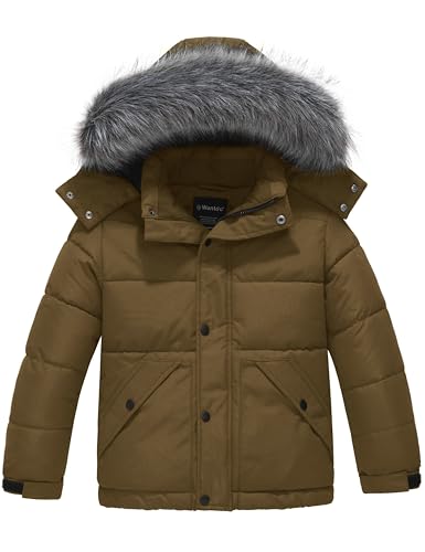 Image of wantdo Boys' Winter Coat Waterproof Puffer Jacket with Detachable Hood | Removable Faux Fur Hood,5000mm Waterproof,Fleece Lined,Outerwear,Machine Washable
