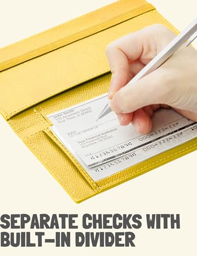 Zreal Checkbook Cover for Women & Men, Checkbook Covers for Personal Checkbook, Premium PU Leather Cover for Top & Side Tear Duplicate Checks with RFID Blocking (Dark Yellow)