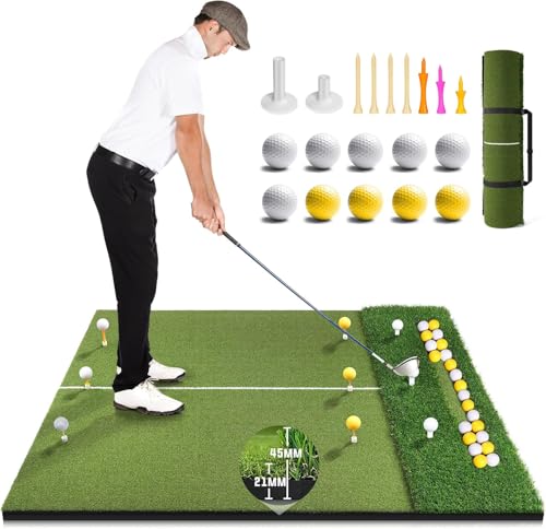 Golf Mat with Ball Tray, 5x4ft Dual Turf Golf Hitting Mats Practice