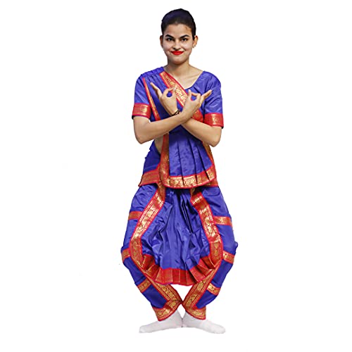 Image of ITSMYCOSTUME Bharatnatyam Costume Dress for Girls Set of 4(Bottom,Blouse,Hip Cloth & Anchal) Classical Dance dress for Kids
