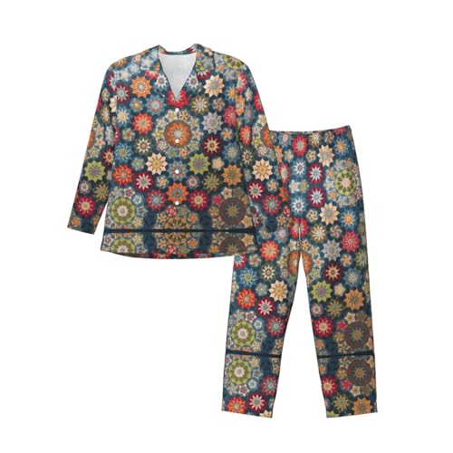 Ensemble de détente bohème : pyjama fluide col cranté pour vêtement de nuit femme