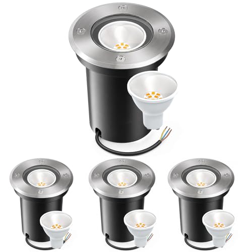 Spot encastrable sol extérieur IP67 Bigzom : lot de 4 projecteurs LED GU10 3W blanc chaud