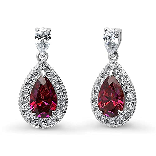 Berricle Sterling Silver Halo Red Pear Cut Cubic Zirconia Cz Fashion Necklace And Earrings Set For Women, Rhodium Plated #TOP1