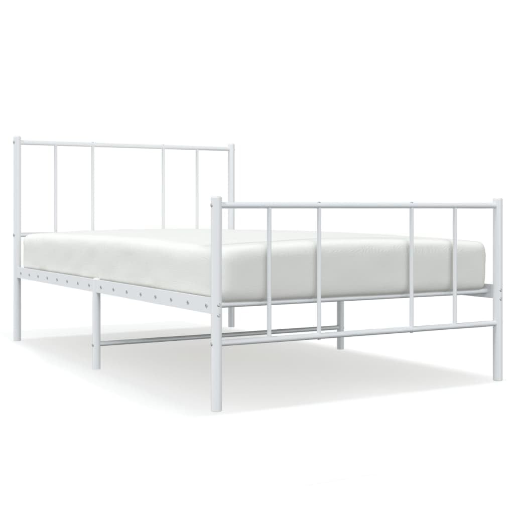 Telaio letto con testiera e pediera in metallo bianco 100 x 200 cm Struttura del letto dell'hotel Cornice da letto per soggiorno Telaio per camera da letto Adatto per camera da letto