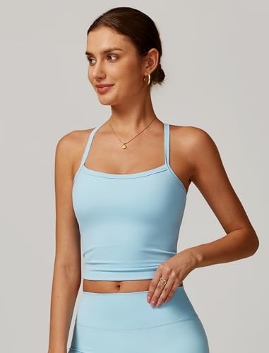 Image of QBGJTD Womens Longline Sports Bras Cross Back Active Gym Yoga Padded Workout Crop Tank Top with Built in Bra