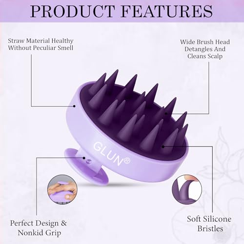 Image of GLUN Anti-Dandruff Round Scalp Massager with Elastic Closing Rose Pink Hair Bonnet Cap with 3 Satin Scrunchies Combo, Bonnet Cap Prevents from Breakage, Ideal for Curly & Natural Hair