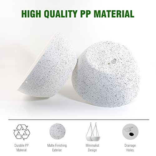 Wousiwer 13 Inch 2Pack Large Hanging Planters For Outdoor Indoor Plants With Drainage Holes And Chain, Round Hanging Flower Pots For Garden Home Porch Decor, White Speckles #TOP2