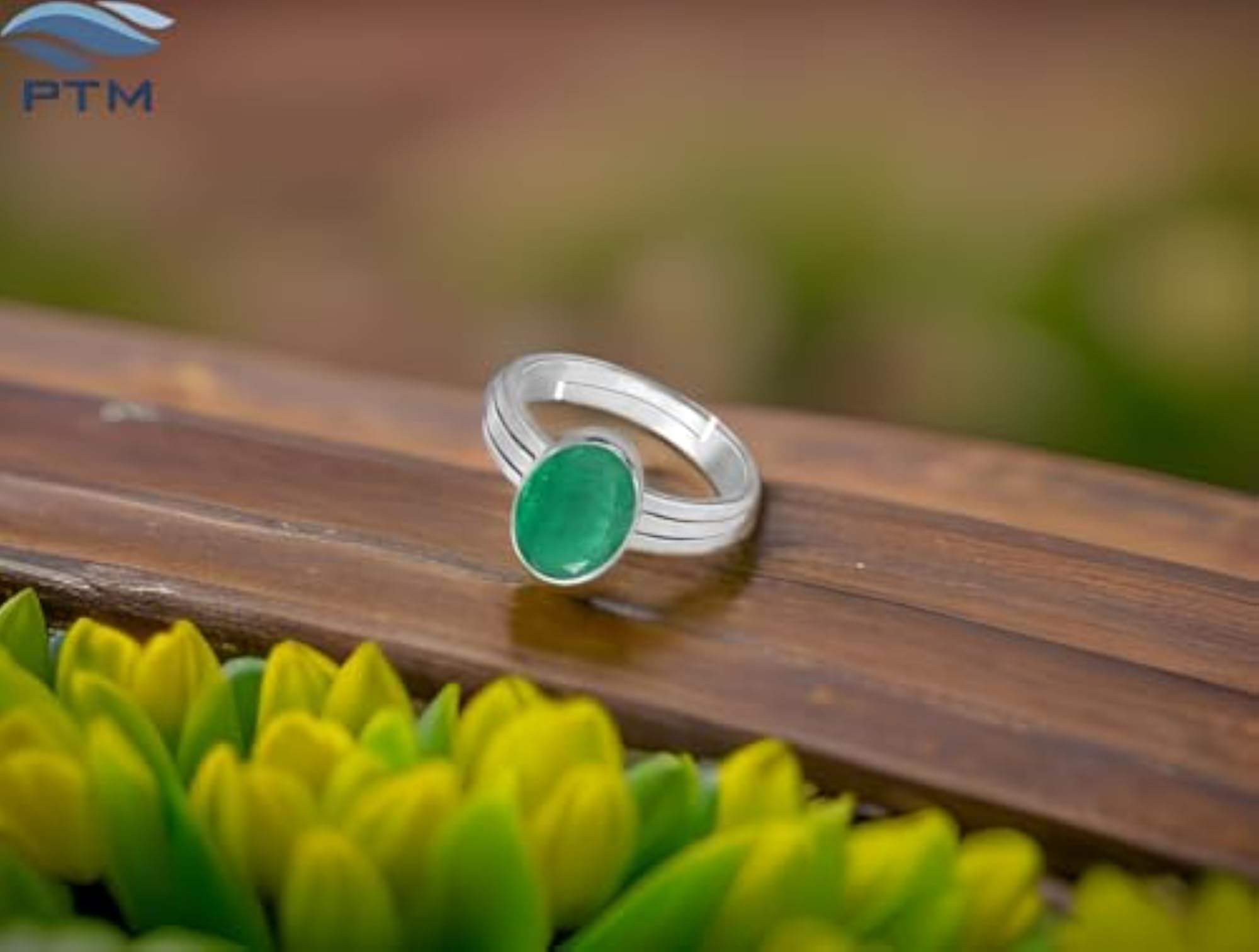 Women's Emerald Panna 925 Sterling Silver Adjustable Ring, Astrological Gemstone