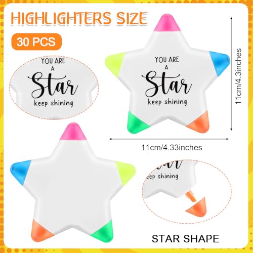 Chivertion 30 Pcs Inspirational Highlighters Bulk Multicolor Star Pens Brush Tip Highlighters 5 Colors Markers Bulk Testing Motivation Gifts for Students