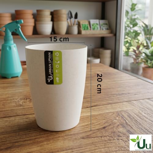 Image of Urban Upvan 8 Inch Tower Pot with Tray (White) with Vermicompost | Large Round Flower Pot | Durable Lightweight Plastic Planter for Indoor Outdoor Plants, Balcony & Garden, (Pack of 2)