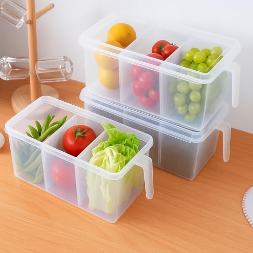 Image of Oblivion Fridge Storage Organizer 3500ml - 3 Compartment Box, Space-Saving Transparent Refrigerator Container for Fruits, Vegetables, Durable Plastic Multipurpose Kitchen Storage (Pack of 1)