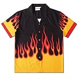 Oversized Shirts Teens Hawaiian Flame Print Tees Teenagers Short Sleeve Button Down