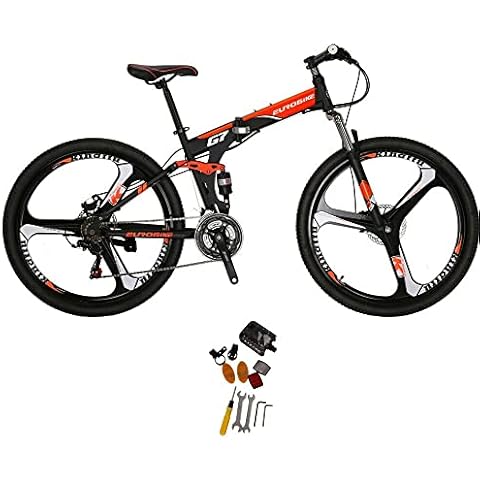 Mens 27.5''Mountain Bike 3 Spoke Magnesium Wheel Folding Bicycle for Adult Men and Women Full Suspension (orange) Cover